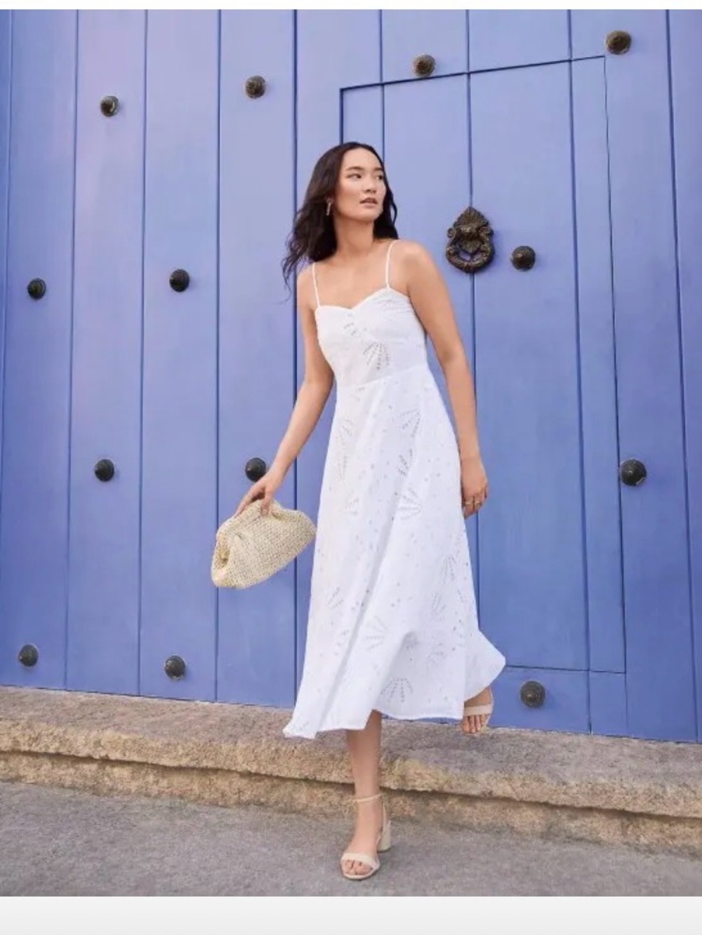 LOFT Shell Eyelet Sweetheart Midi Dress White 6